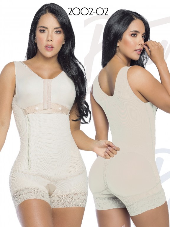 Butt lift bodysuit shaper, high back coverage, preformed cup, side zipper, and short-style siliconized lace on leg to prevent rolling - Ref. 311 -2002- 02 Beige 