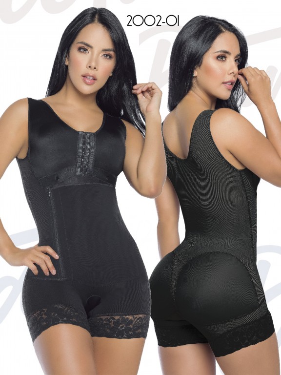 Butt lift bodysuit shaper, high back coverage, preformed cup, side zipper, and short-style siliconized lace on leg to prevent rolling - Ref. 311 -2002-1 NEGRO