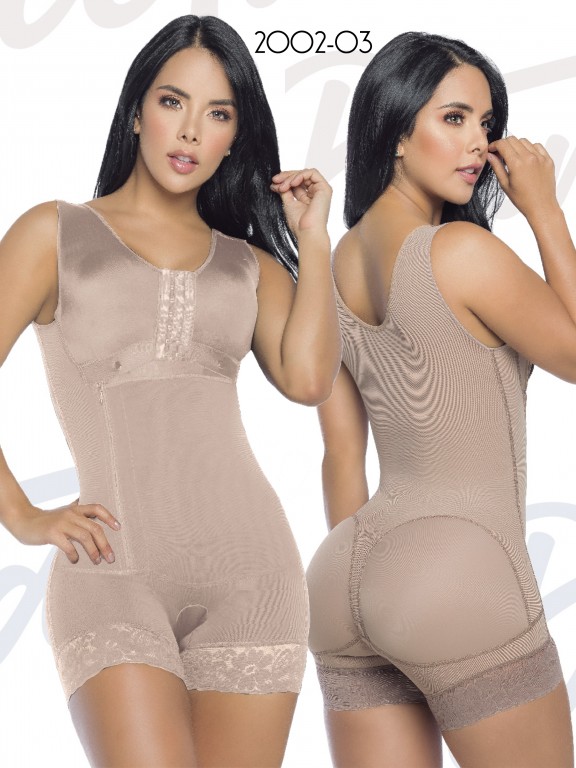 Butt lift bodysuit shaper, high back coverage, preformed cup, side zipper, and short-style siliconized lace on leg to prevent rolling - Ref. 311 -2002-3 COCOA 