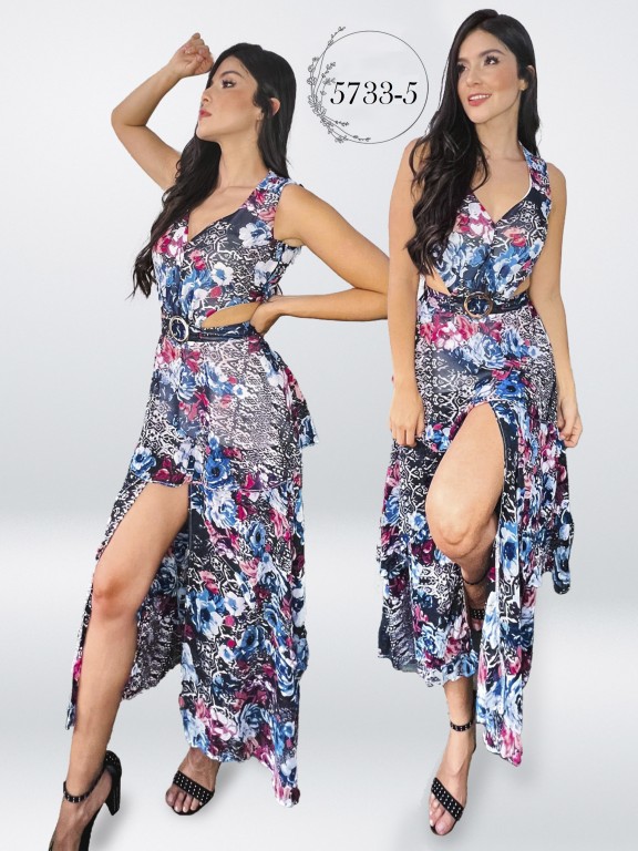 Colombian Fashion Dress - Ref. 252 -5733-5 Flores Azul