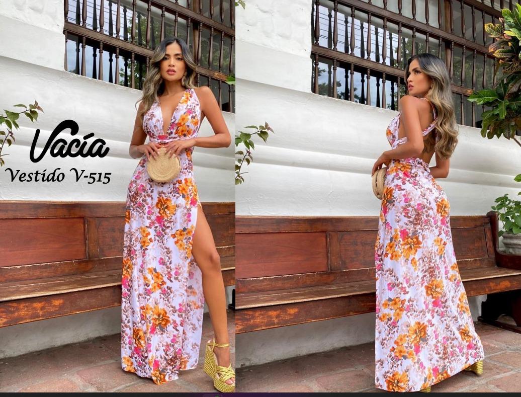 Vestido Moda Colombiano - Ref. 265 -515-15 Flores Amarillas - Rosa